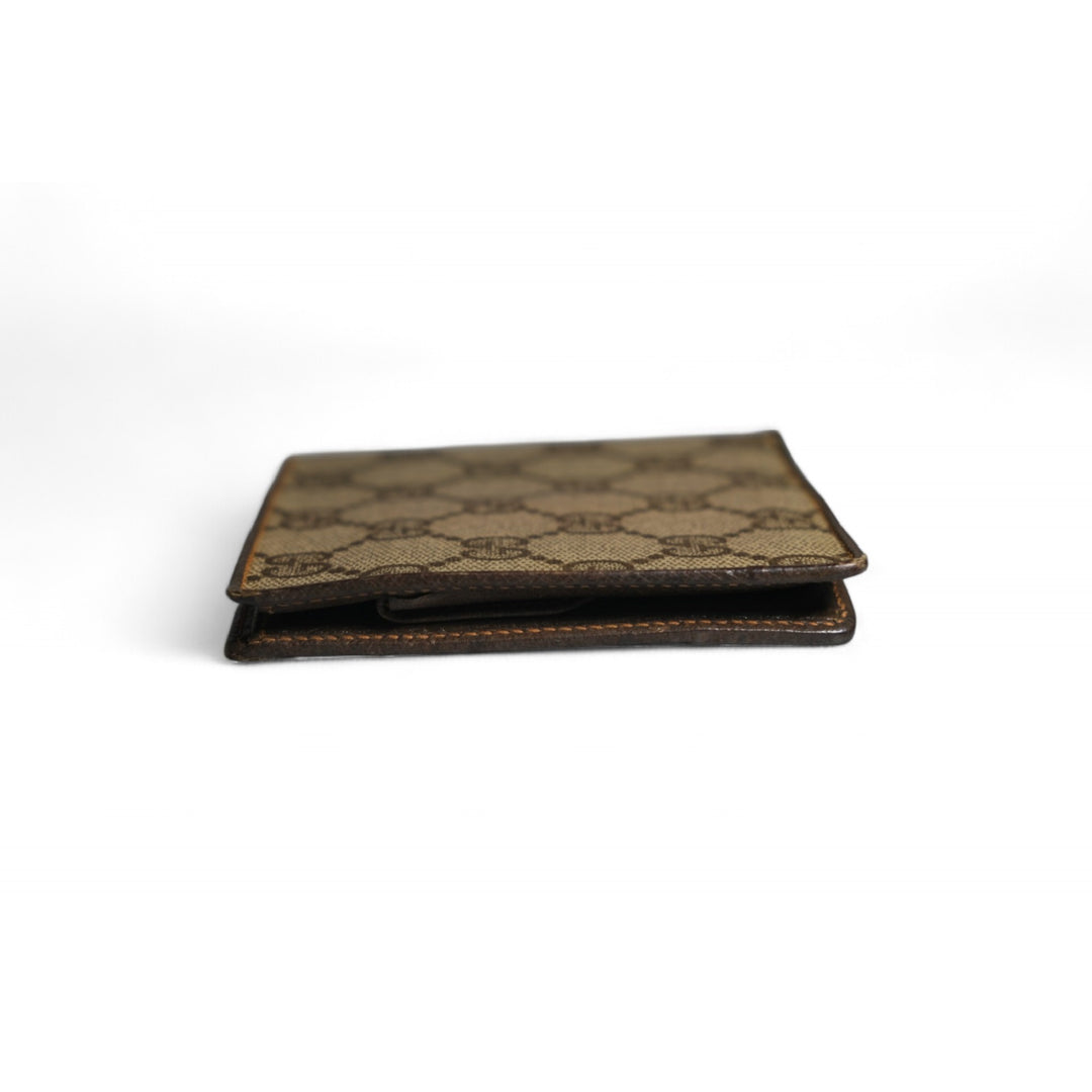 Gucci GG Bifold Wallet Brown Canvas Leather Unisex Classic Logo