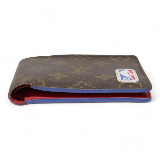 Louis Vuitton Monogram NBA Mens Leather Bifold Wallet Brown Red