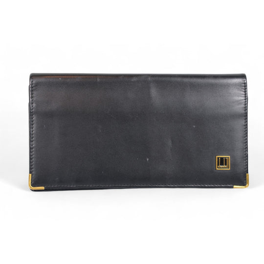 Dunhill Black Mens Long Wallet Gold Trim Classic Leather Fashion Accessory