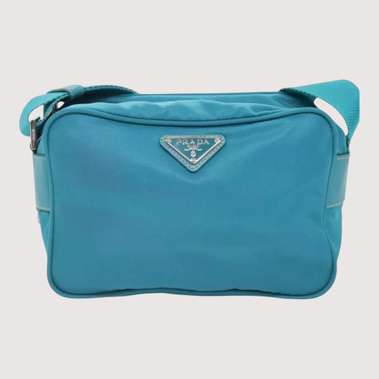 Prada Shoulder Bag Nylon Turquoise Blue Silver Unisex