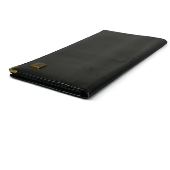 Dunhill Black Mens Long Wallet Gold Trim Classic Leather Fashion Accessory