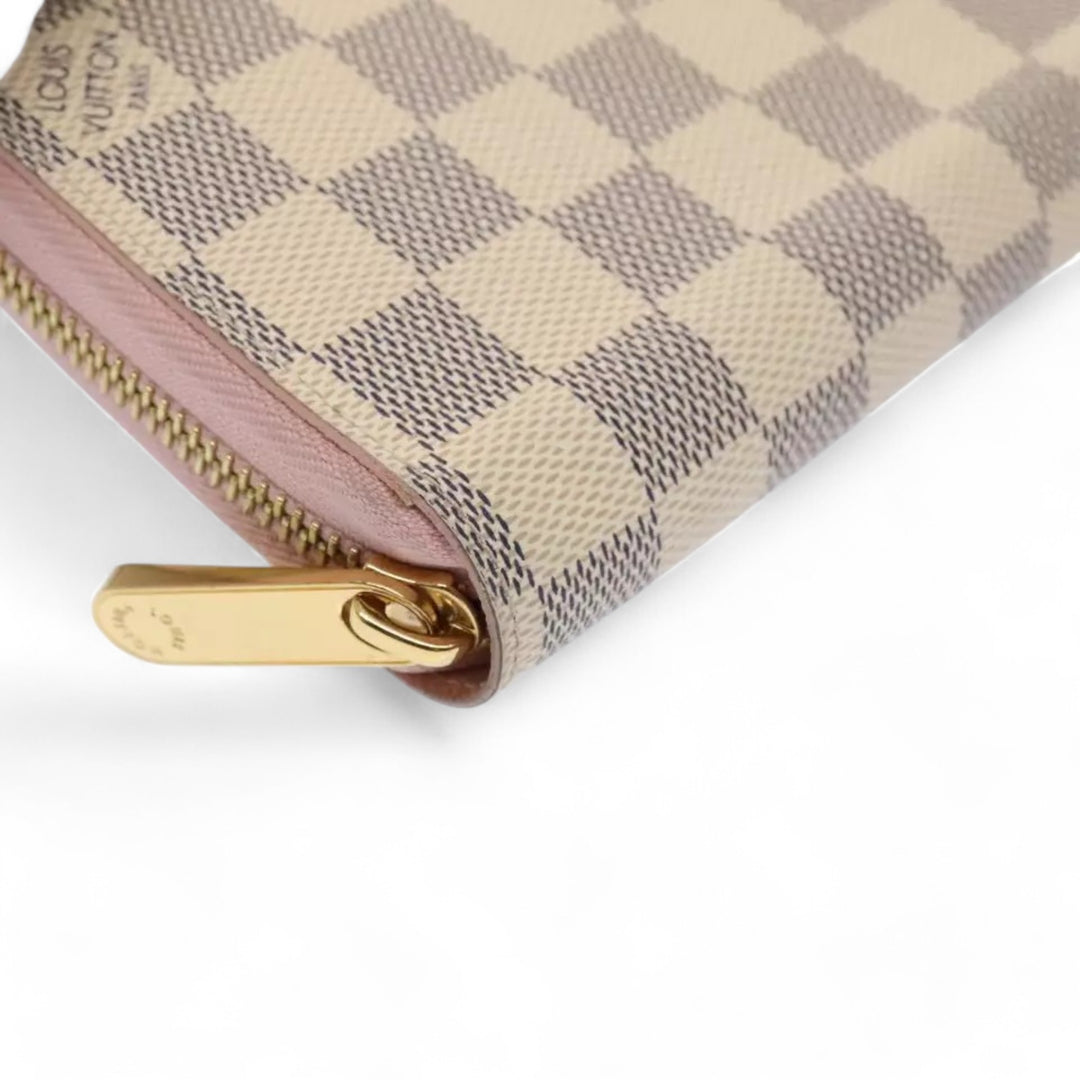 Louis Vuitton Damier Azur Zippy Wallet Long Pink Women Checkered