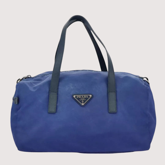 Prada Handbag Nylon 2way Blue Silver Women's Bag with Shoulder Strap