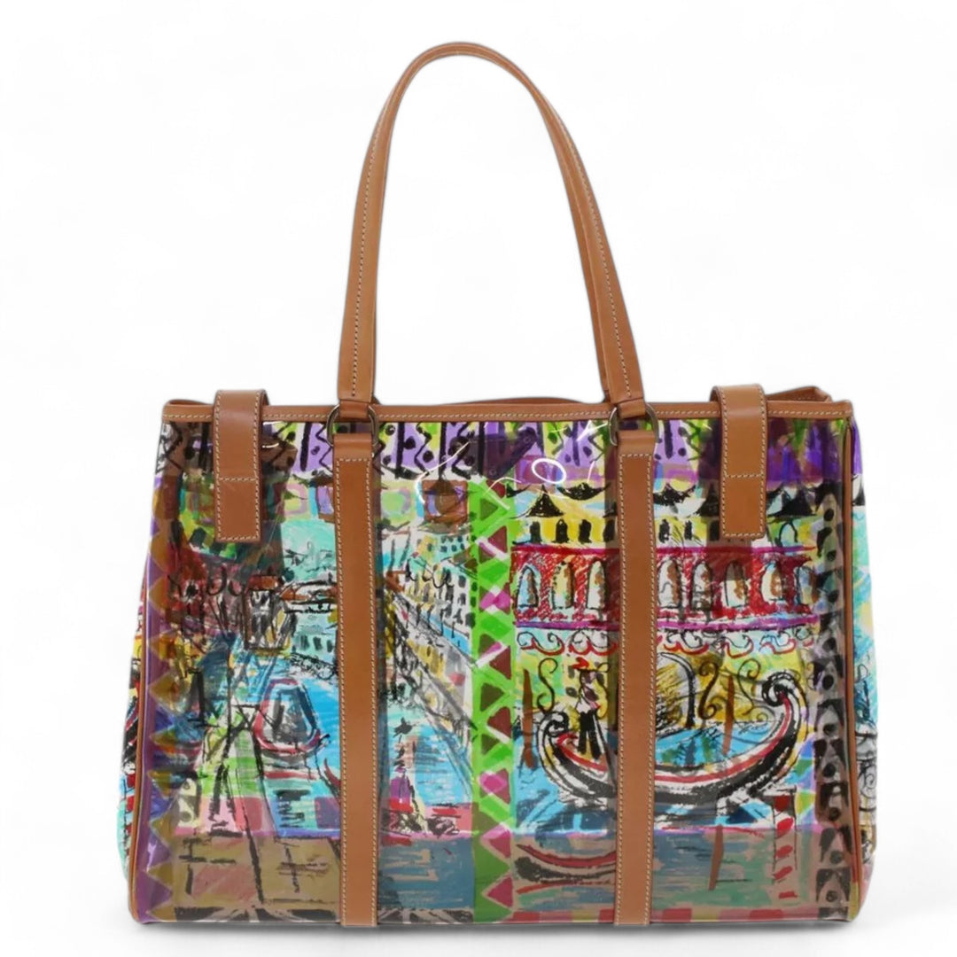 Prada Venice Pattern Tote Bag Vinyl Leather Multicolor Women's Handbag with Pouch