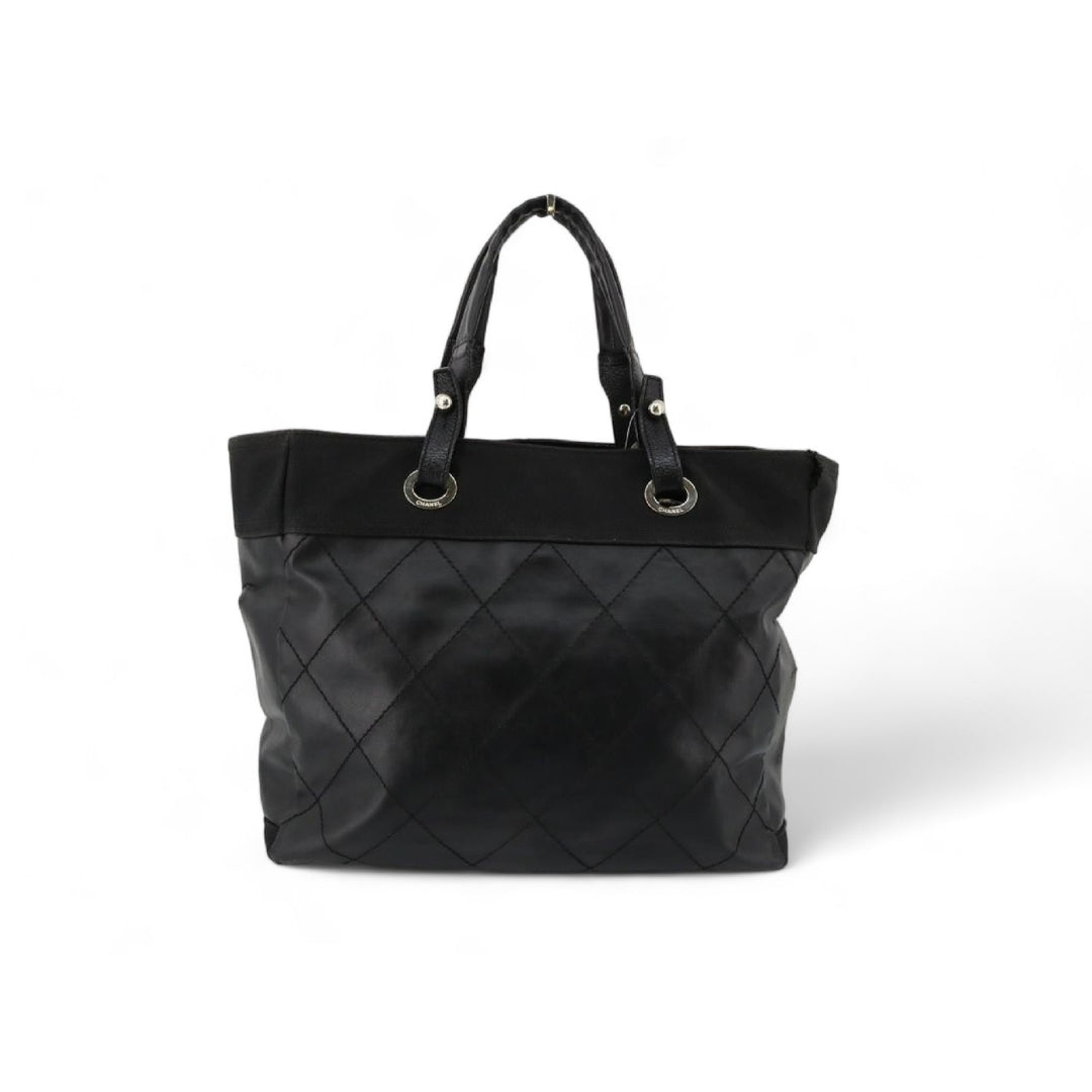 Chanel Black Leather Canvas Tote Bag for Women