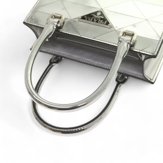 Prada Handbag Metallic Leather Silver Women Shoulder Bag Chain Strap Made in Italy