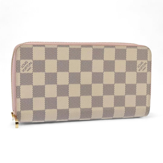 Louis Vuitton Damier Azur Zippy Wallet Long Pink Women Checkered