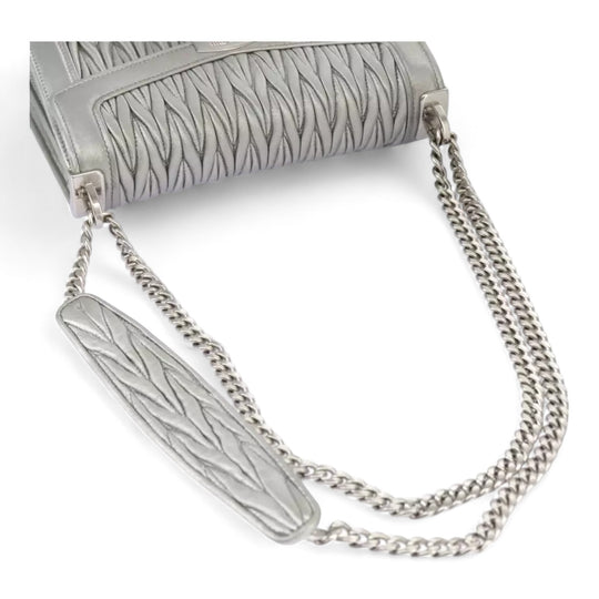 Miu Miu Matelasse Chain Shoulder Bag Leather Silver Women Handbag Purse