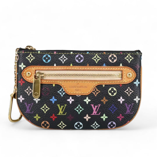 Louis Vuitton Multicolor Pochette MM Coin Purse Black Monogram Canvas Women's Wallet