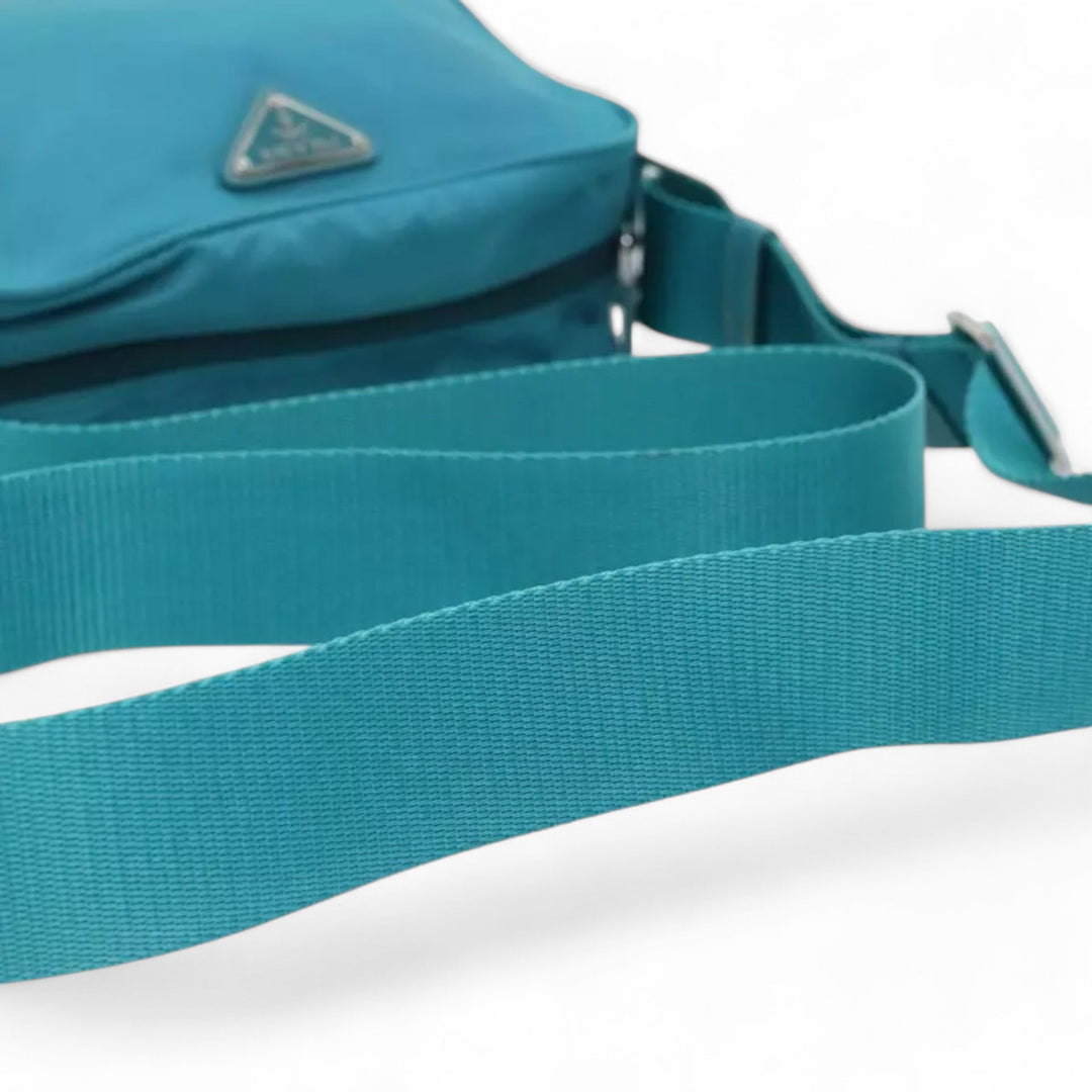 Prada Shoulder Bag Nylon Turquoise Blue Silver Unisex