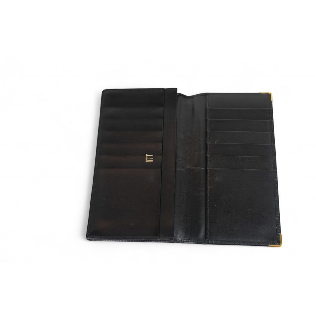 Dunhill Black Mens Long Wallet Gold Trim Classic Leather Fashion Accessory