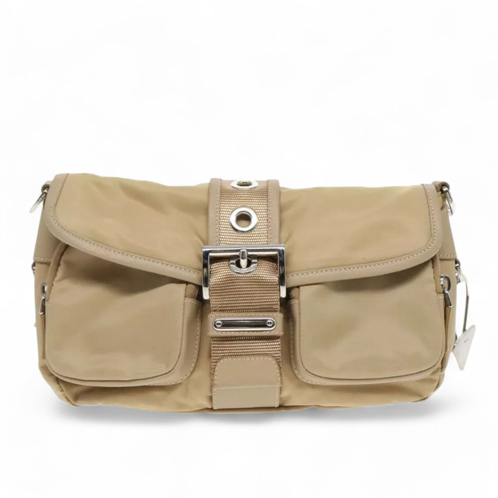 Prada Shoulder Nylon Bag Beige Silver Women