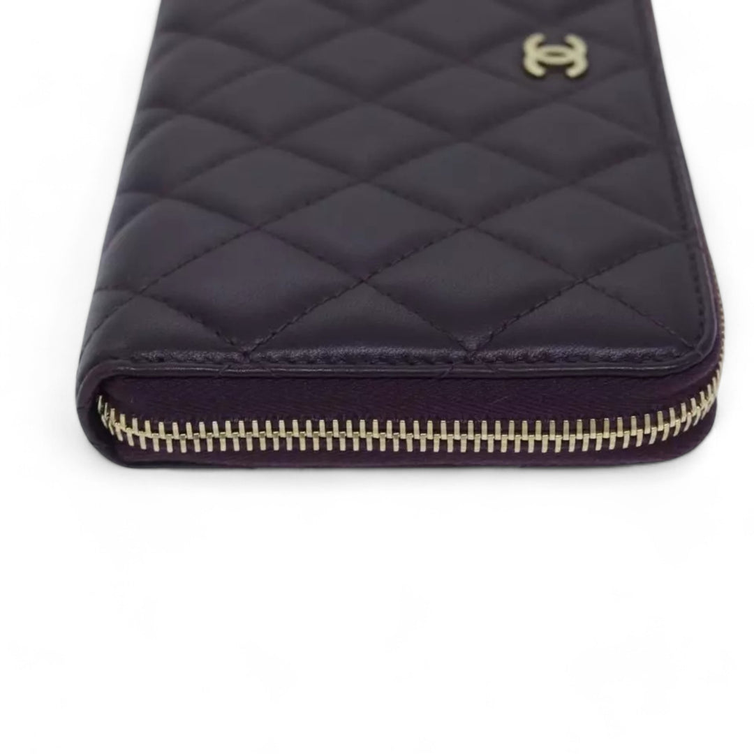 Chanel Matelasse Long Wallet Lamb Skin Purple Gold CC Womens Wallet