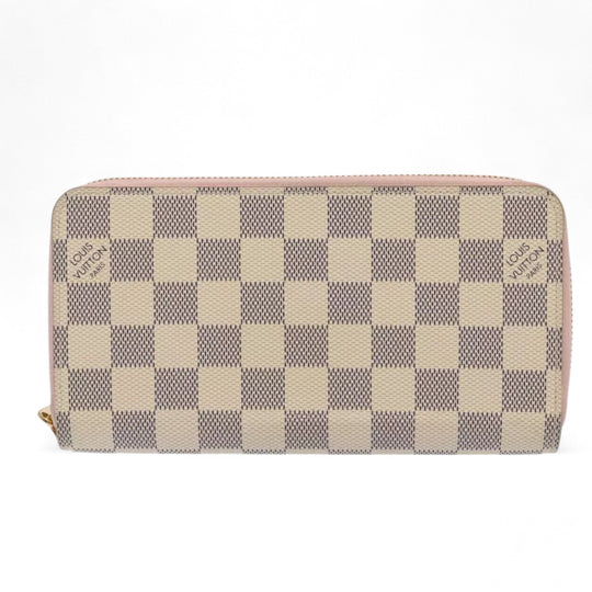 Louis Vuitton Damier Azur Zippy Wallet Long Pink Women Checkered