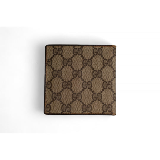 Gucci GG Bifold Wallet Brown Canvas Leather Unisex Classic Logo