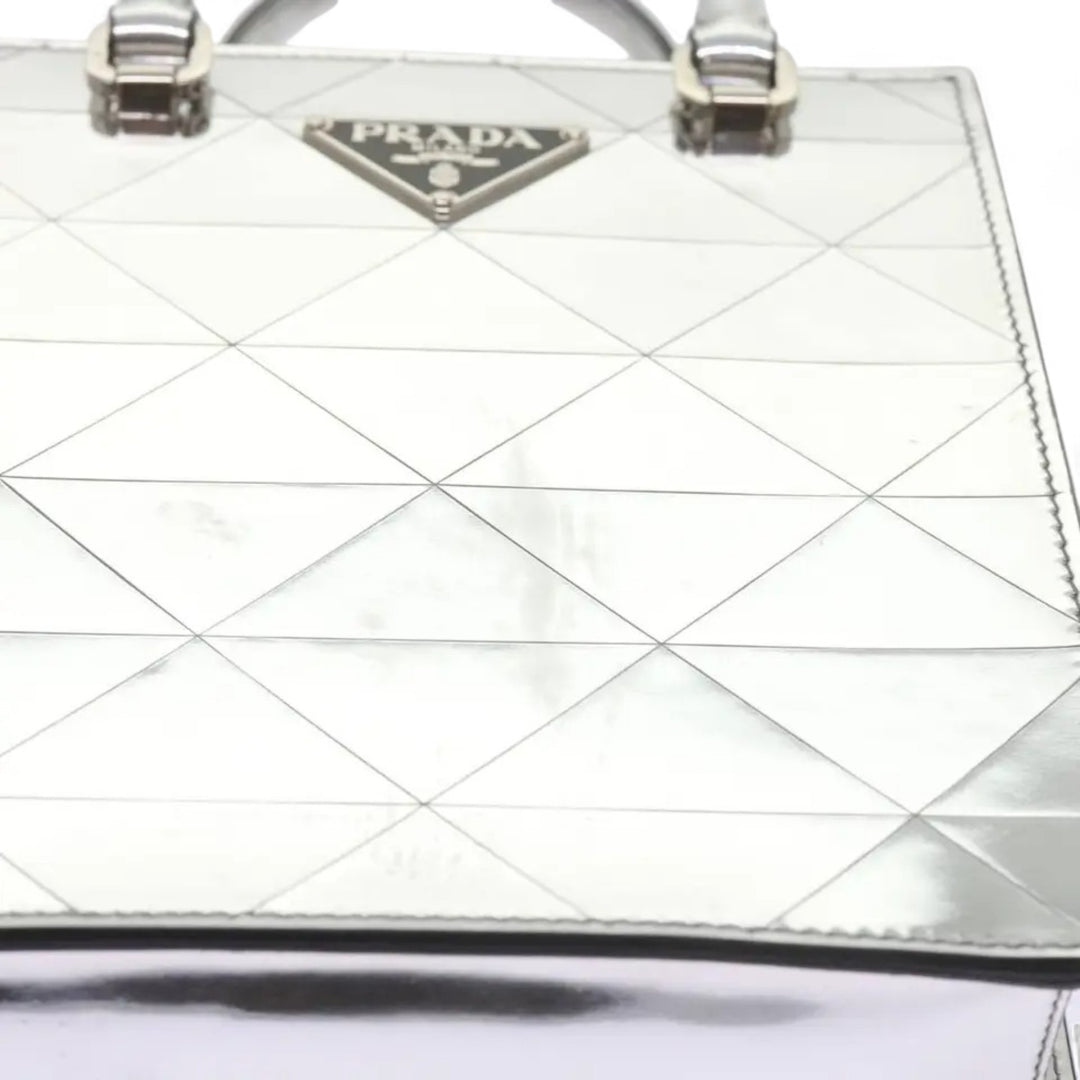 Prada Handbag Metallic Leather Silver Women Shoulder Bag Chain Strap Made in Italy