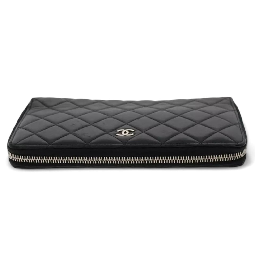 Chanel Black Lamb Skin Long Wallet CC Logo