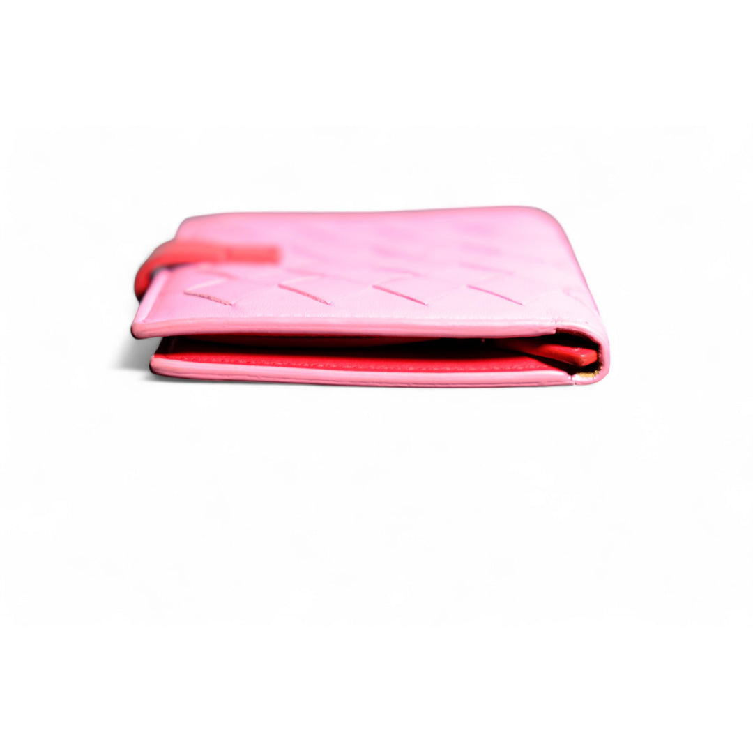 Bottega Veneta Pink Leather Wallet Women's Intrecciato Mini