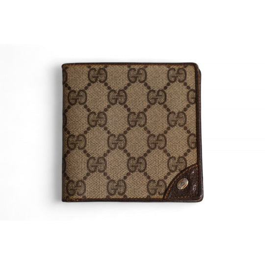 Gucci GG Bifold Wallet Brown Canvas Leather Unisex Classic Logo