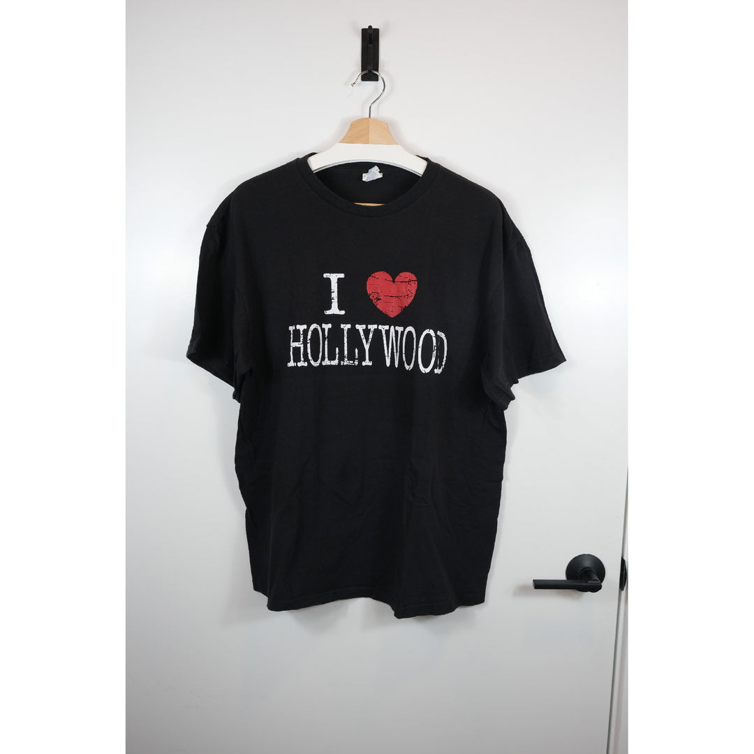 Delta Pro Weight Black I Love Hollywood T-Shirt Graphic Tee XL Casual Unisex Comfortable Soft Cotton Stylish Novelty Classic Vintage Look