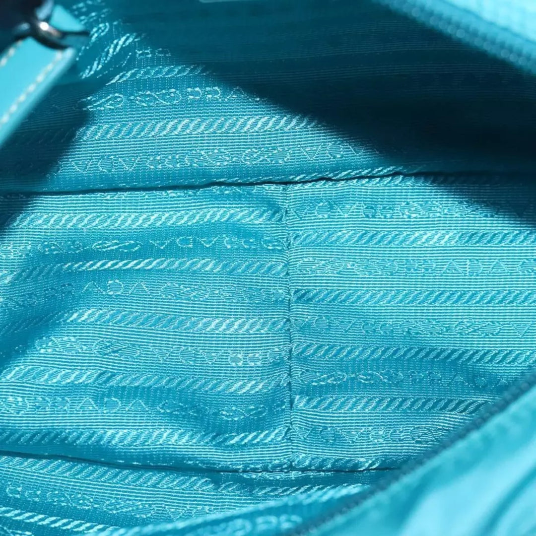 Prada Shoulder Bag Nylon Turquoise Blue Silver Unisex