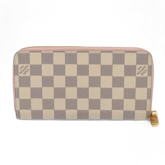 Louis Vuitton Damier Azur Zippy Wallet Long Pink Women Checkered