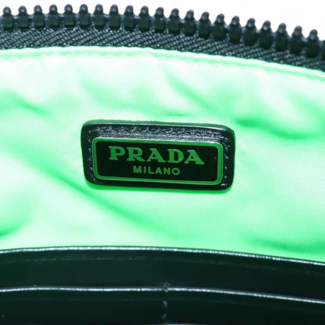 Prada Clutch Nylon Bag Black Silver Unisex with Dust Bag