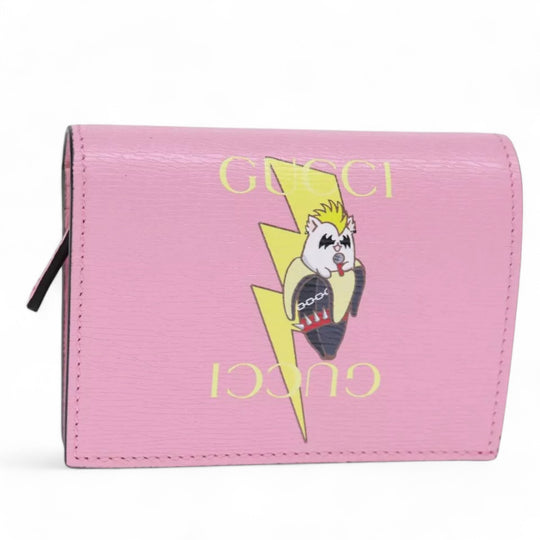 Gucci Bananya Wallet Pink Leather Bifold Compact Box Dust Bag Included