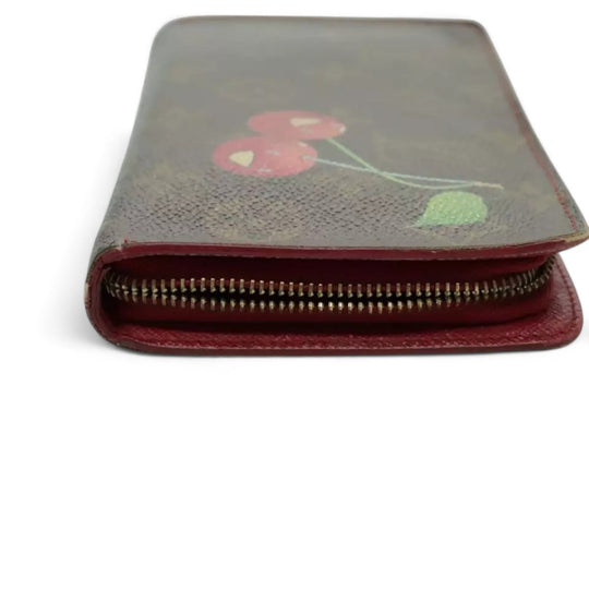 Louis Vuitton Vintage Monogram Cherry Zip Long Wallet Women Brown Red