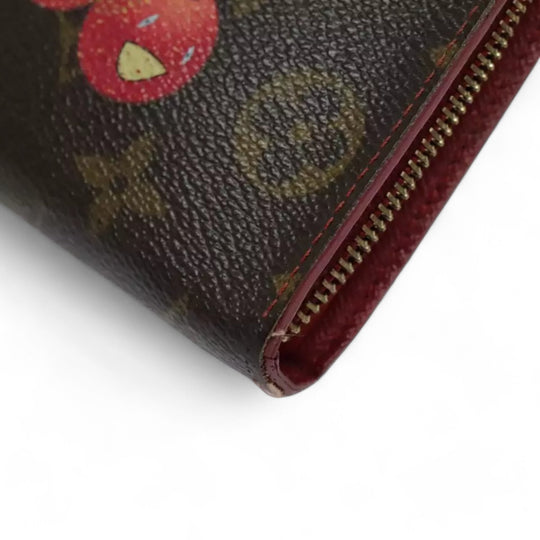 Louis Vuitton Vintage Monogram Cherry Zip Long Wallet Women Brown Red