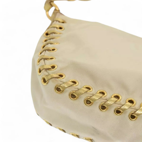 Prada Accessory Pouch Nylon Cream Gold Tassel Shoulder Bag Women Handbag