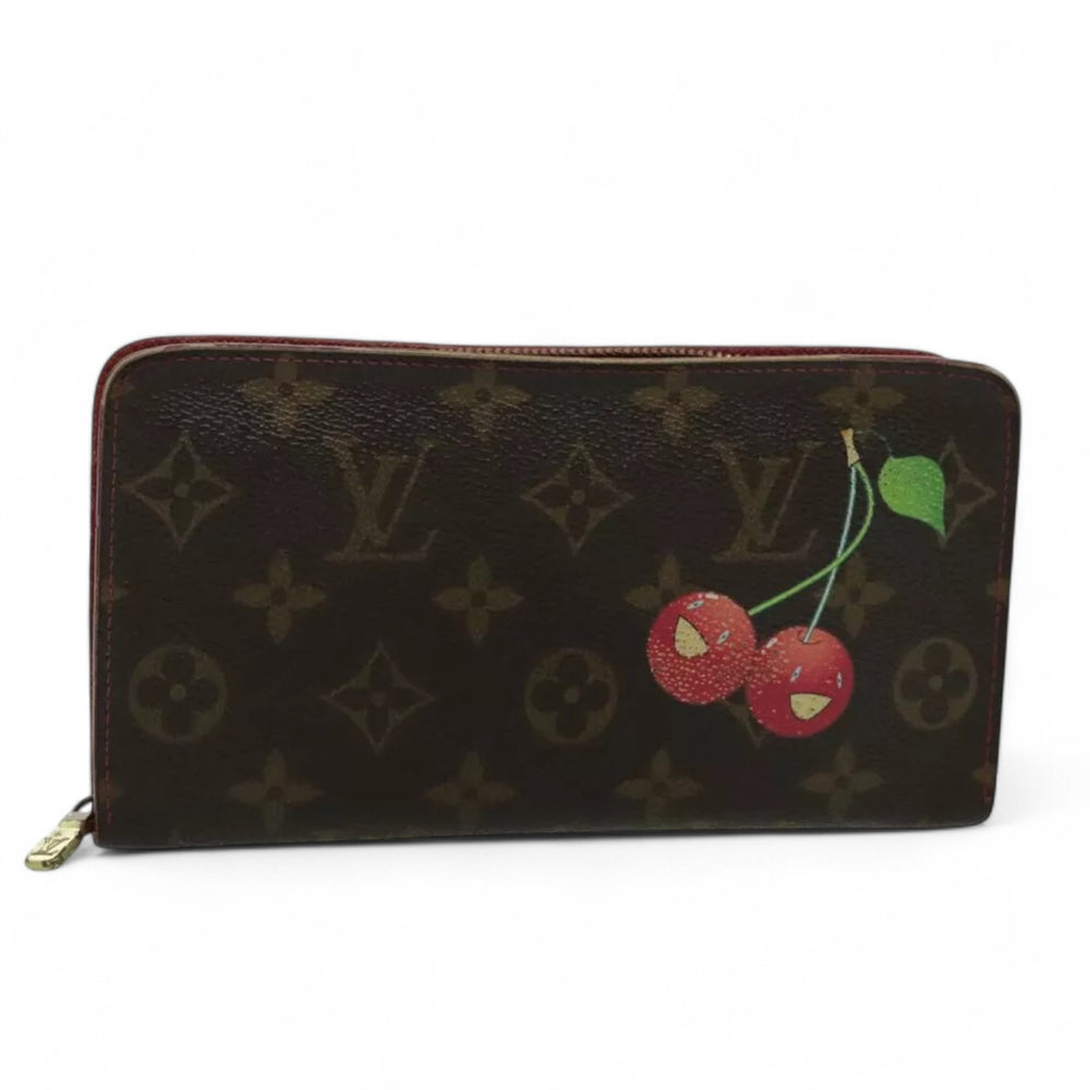 Louis Vuitton Vintage Monogram Cherry Zip Long Wallet Women Brown Red