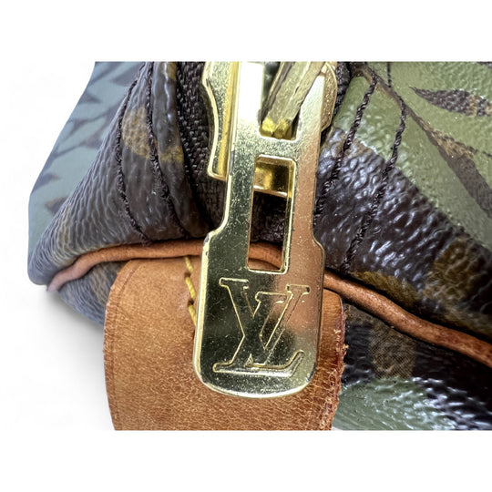 Louis Vuitton Keepall 50 Camo Monogram Canvas Leather Travel Bag Green Brown Unisex