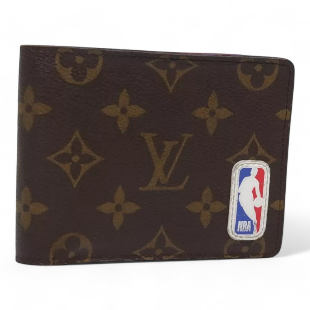 Louis Vuitton Monogram NBA Mens Leather Bifold Wallet Brown Red