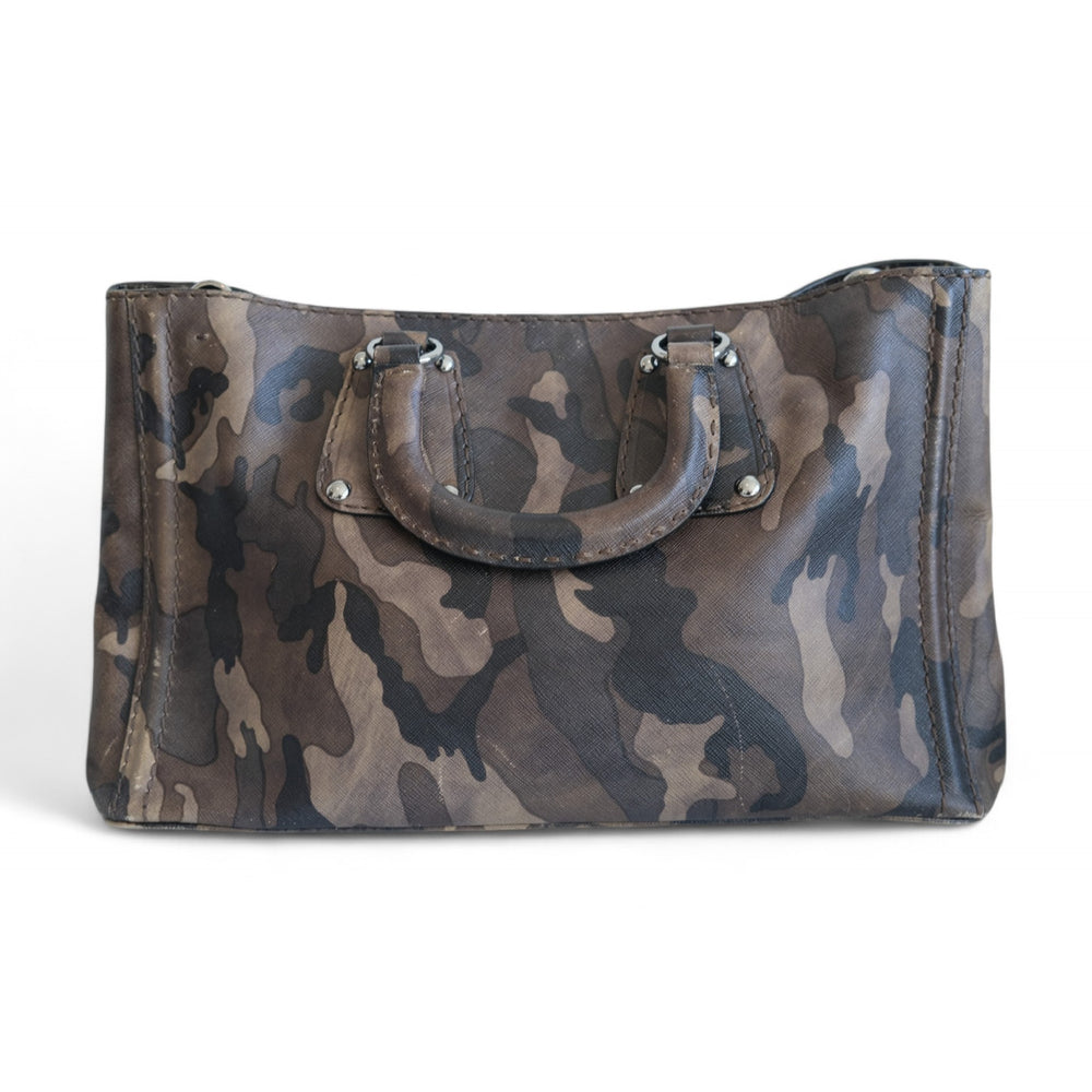 Prada Leather Tote Duffle Camo Bag Brown Camouflage Women's Handbag with Strap and Dust Bag