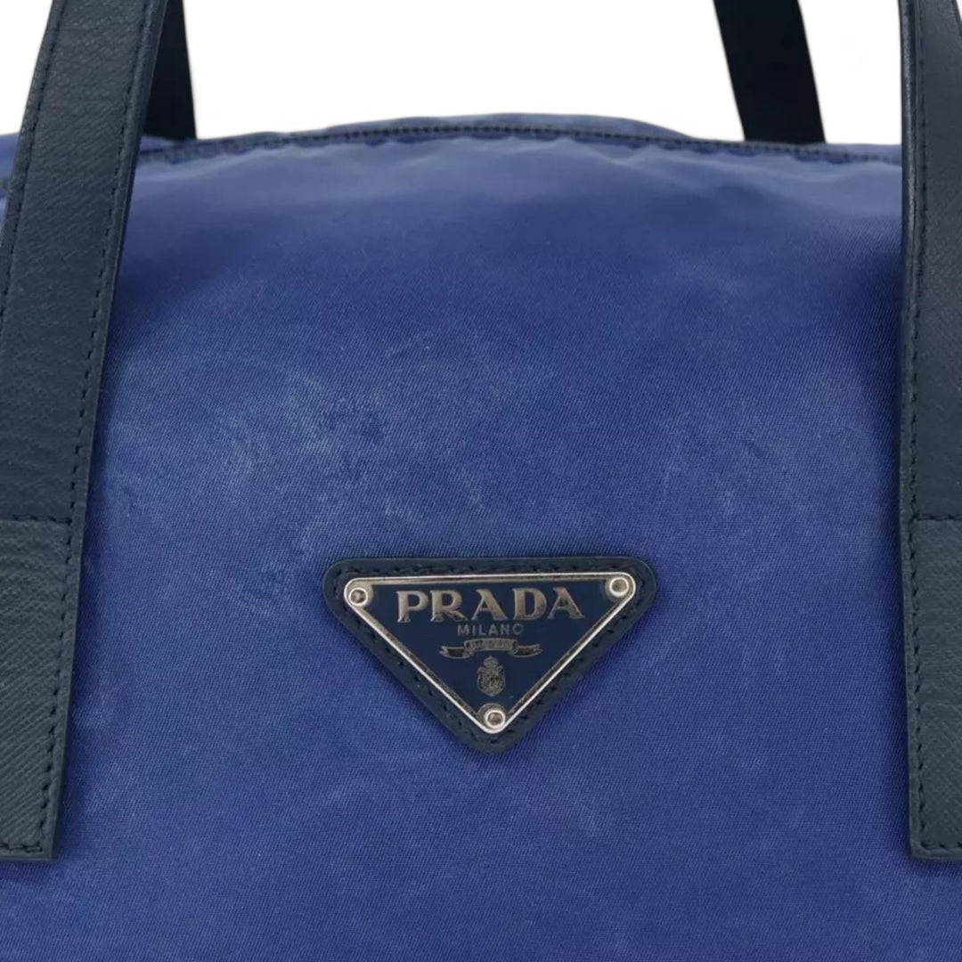 Prada Handbag Nylon 2way Blue Silver Women's Bag with Shoulder Strap