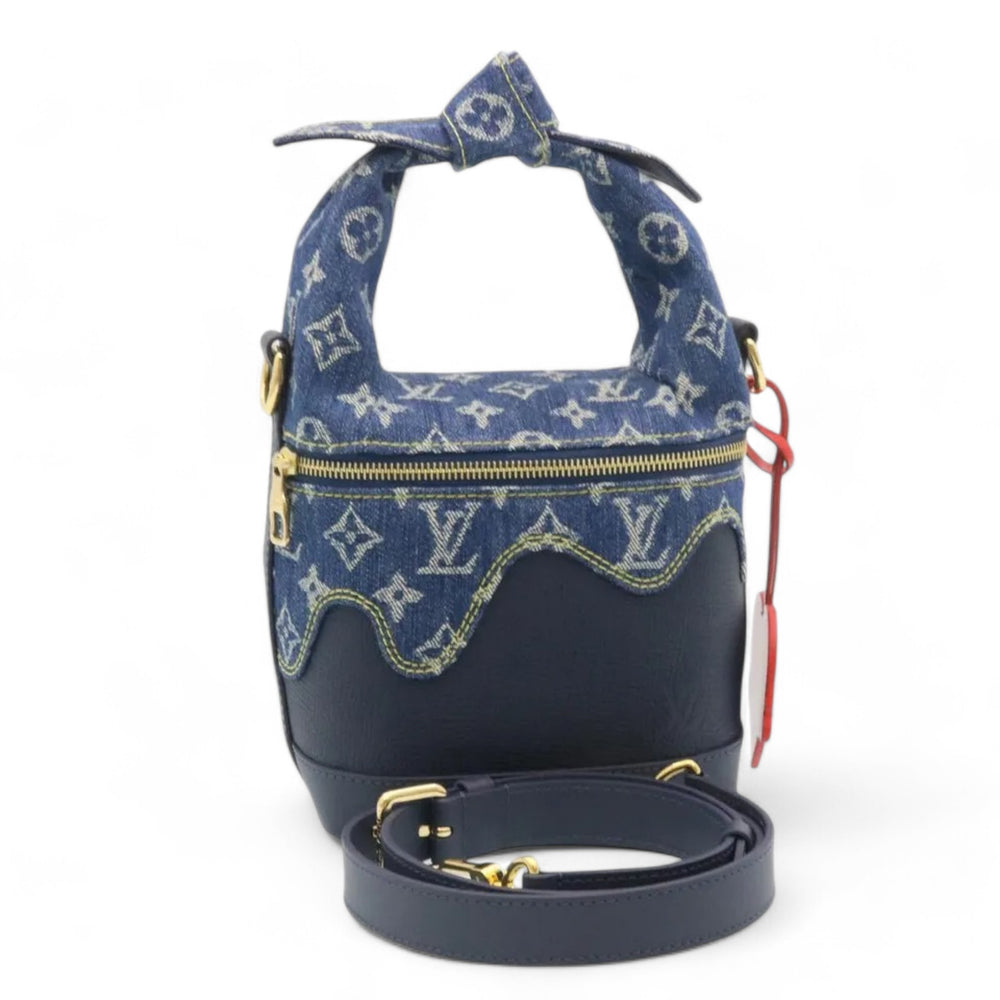 Louis Vuitton Monogram Denim Drip Japanese Cruiser Women's Shoulder Bag Blue with Strap and Box