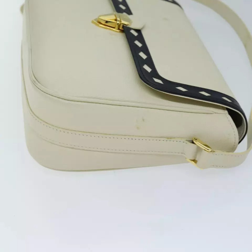 Saint Laurent Shoulder Bag Leather Beige Black Gold Hardware Women's Crossbody Vintage YSL