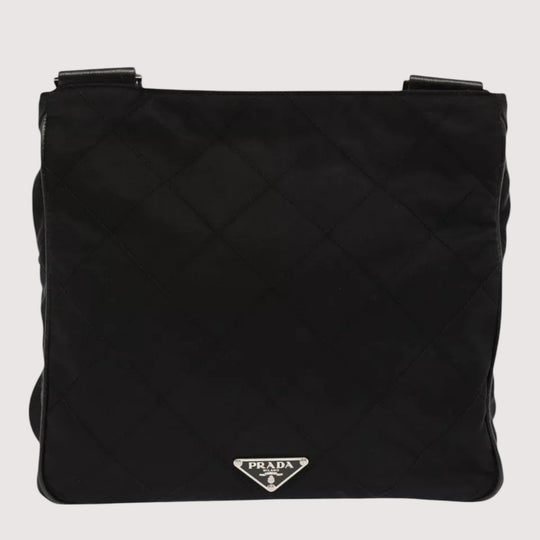 Prada Quilted Black Nylon Shoulder Bag Preowned Made in Italy