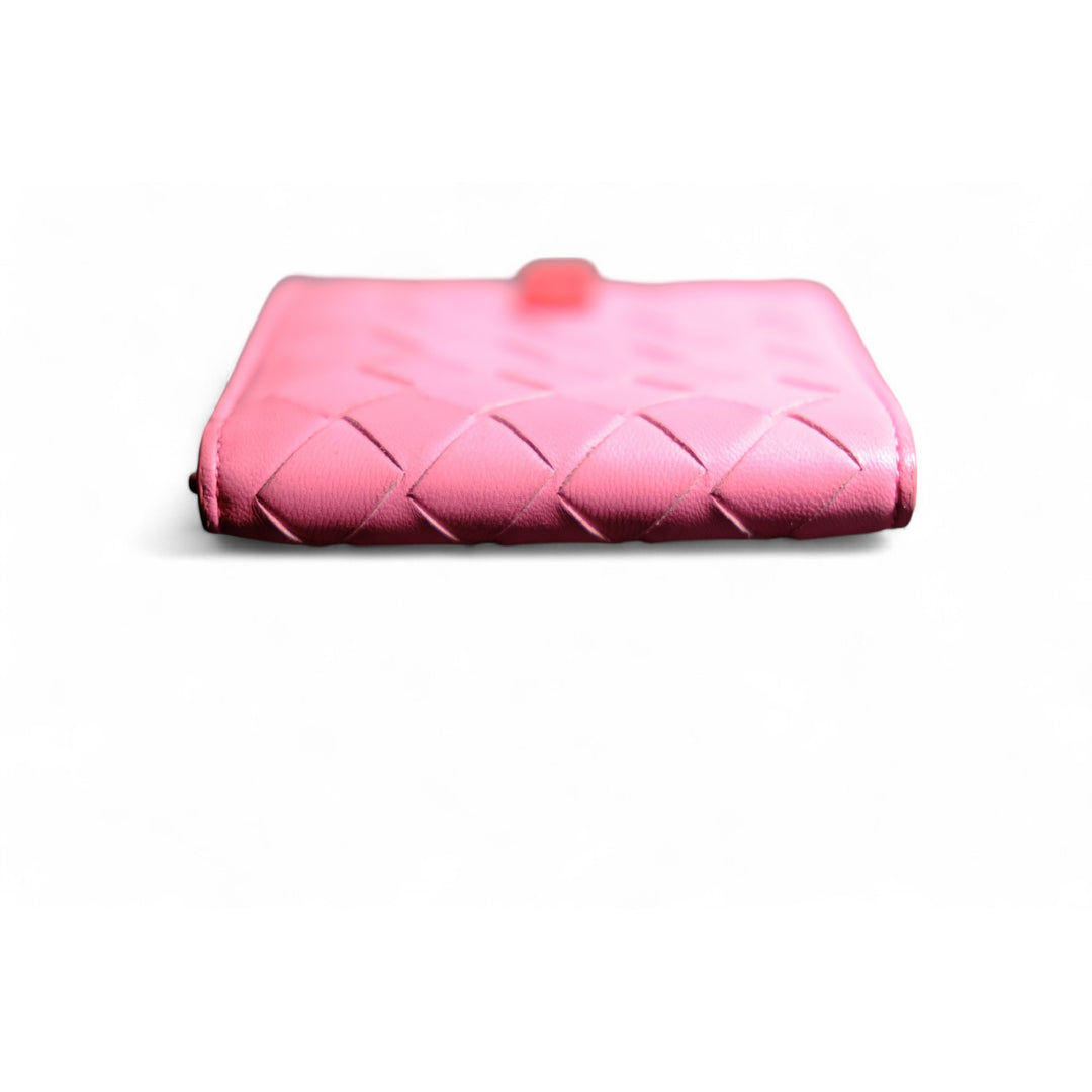 Bottega Veneta Pink Leather Wallet Women's Intrecciato Mini