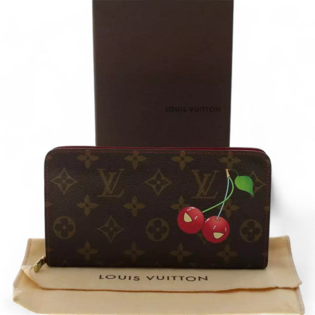 Louis Vuitton Monogram Cherry Porte Monnaie Zip Long Wallet Women's Brown