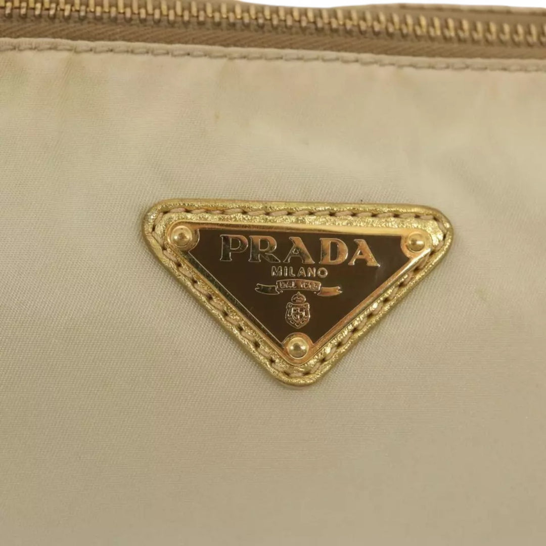 Prada Accessory Pouch Nylon Cream Gold Tassel Shoulder Bag Women Handbag