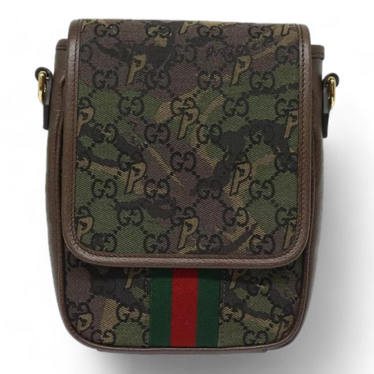 Gucci Palace Shoulder Bag Camouflage GG Canvas Web Sherry Line Unisex Green Brown Gold Hardware Crossbody Bag