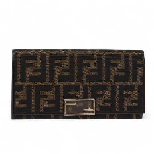 Fendi Zucca Canvas Long Wallet Black Brown Silver Women's Box Included