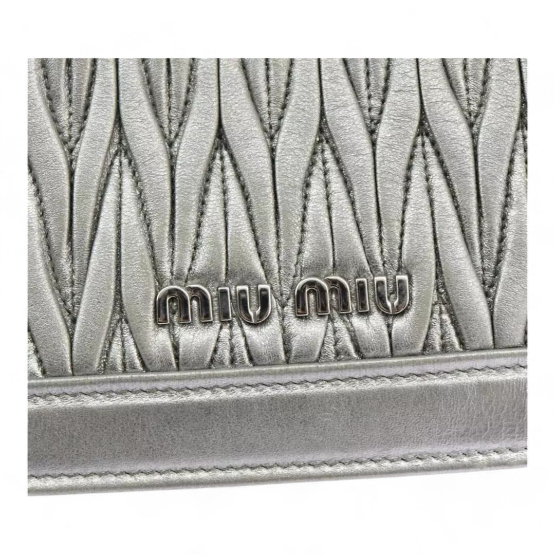 Miu Miu Matelasse Chain Shoulder Bag Leather Silver Women Handbag Purse