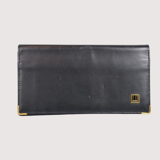 Dunhill Black Mens Long Wallet Gold Trim Classic Leather Fashion Accessory