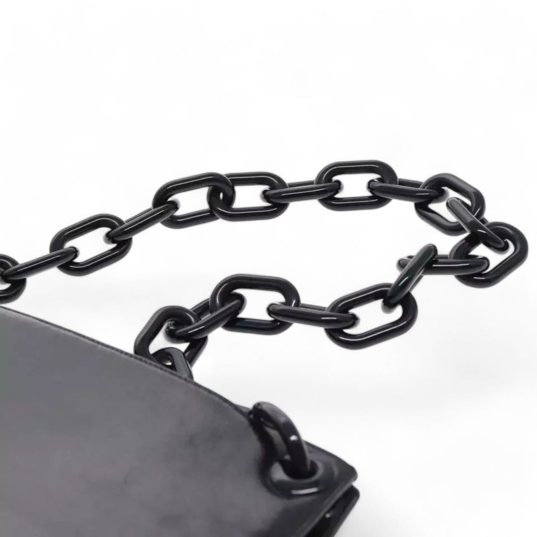 Prada Chain Shoulder Bag Leather Black Made in Italy