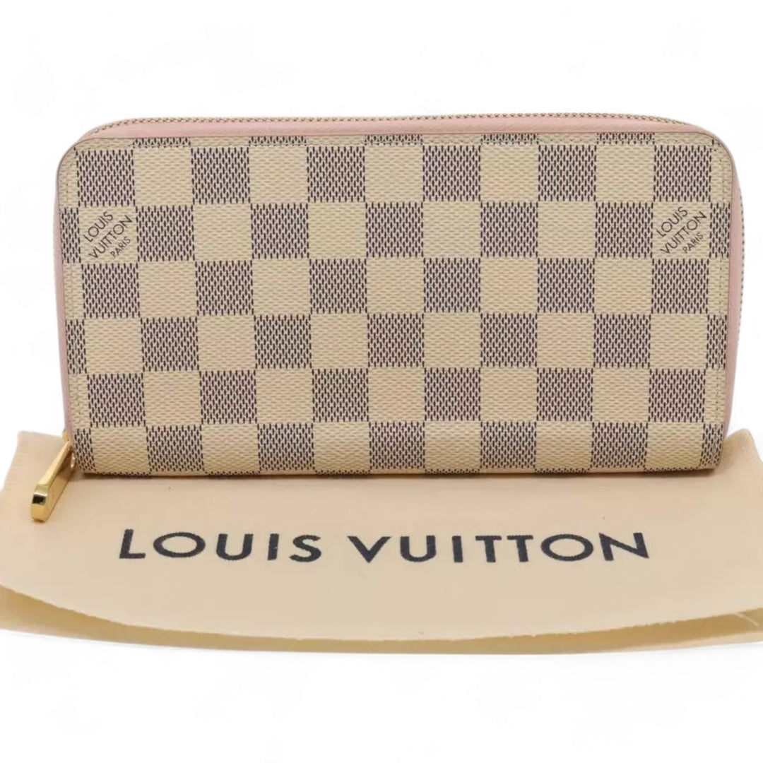 Louis Vuitton Damier Azur Zippy Wallet Long Pink Women Checkered