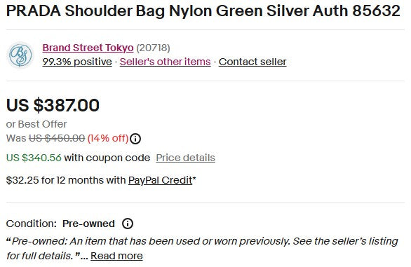 Prada Shoulder Bag Nylon Green Silver Unisex Adjustable Strap Made in Italy