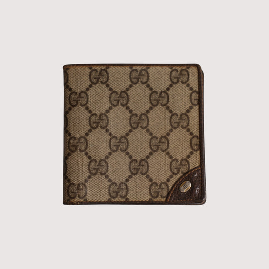 Gucci GG Bifold Wallet Brown Canvas Leather Unisex Classic Logo